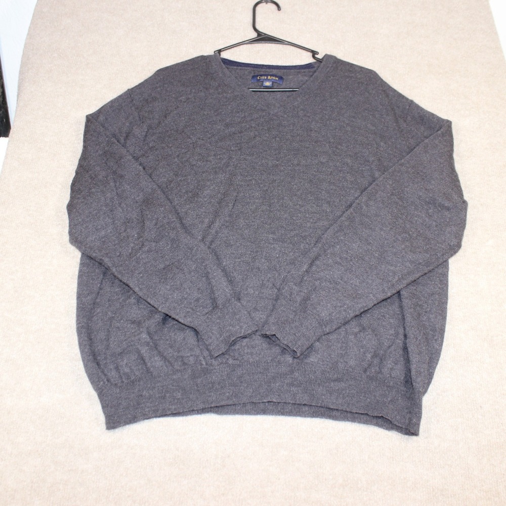 Club Room Mens XL Charcoal Gray 100% Merino Wool V-Neck Sweater Layering Knit